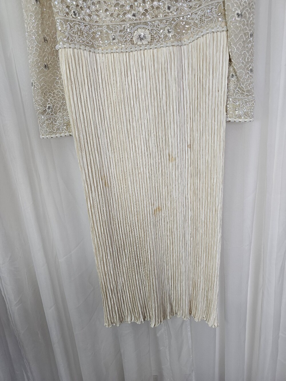 Vintage Mary McFadden Couture Beaded Gown 80s Cream Marii Pleat Stunning Rare - Picture 10 of 16